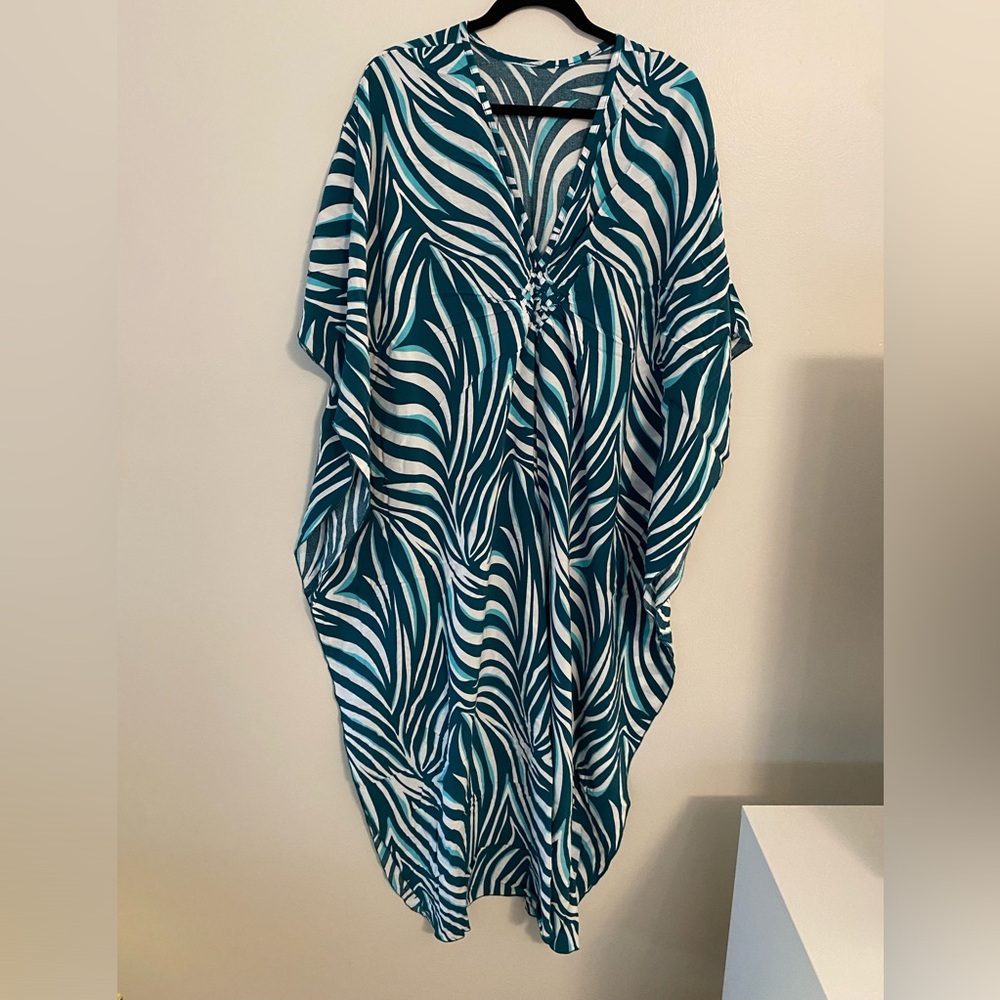 Green, Teal and White Zebra Print Kaftan